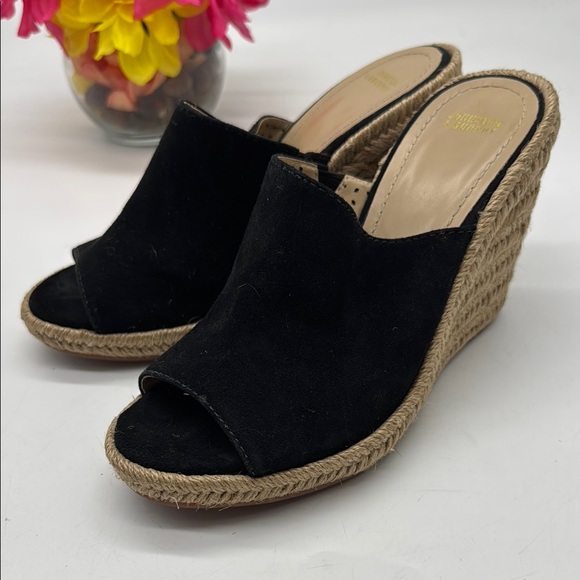 Johnston & Murphy Black Wedge Mules with Textured Upper Size 8.5 MCW7667 - Picture 1 of 8